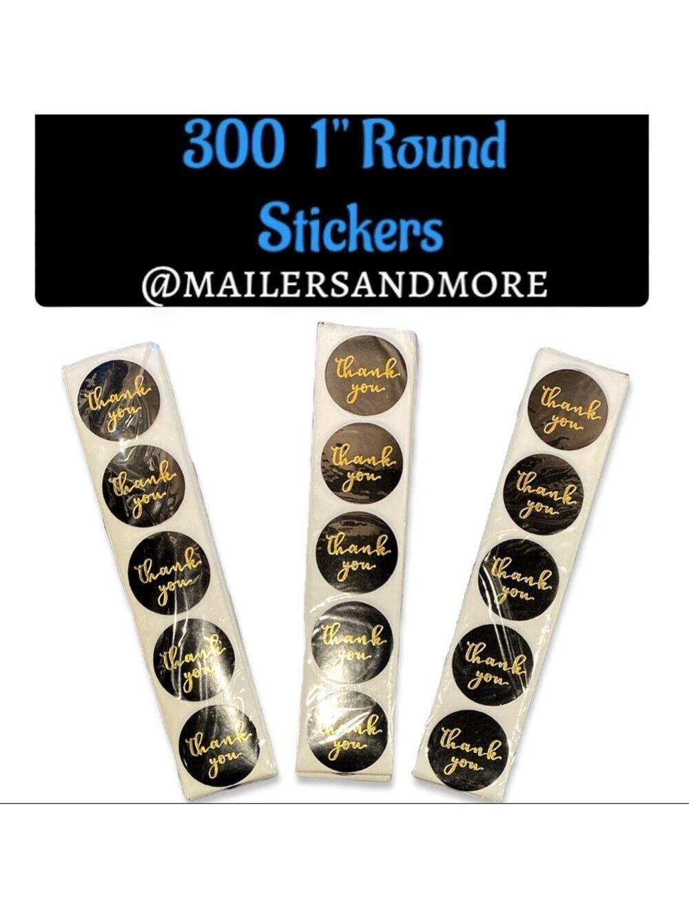 300 Pack of 1" Round Black and Gold Thank You Stickers "Thank you" PRICE IS FIRM